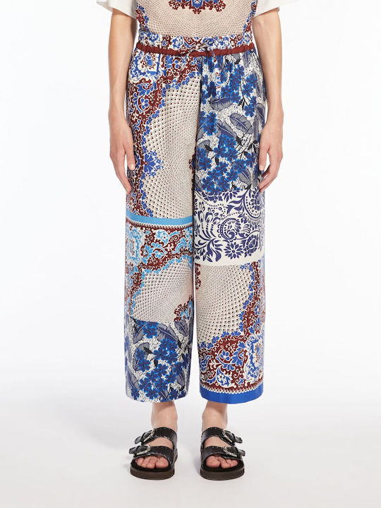 Weekend Max Mara West Pantaloni din bumbac poplin Max Mara West albastru floarea porumbului