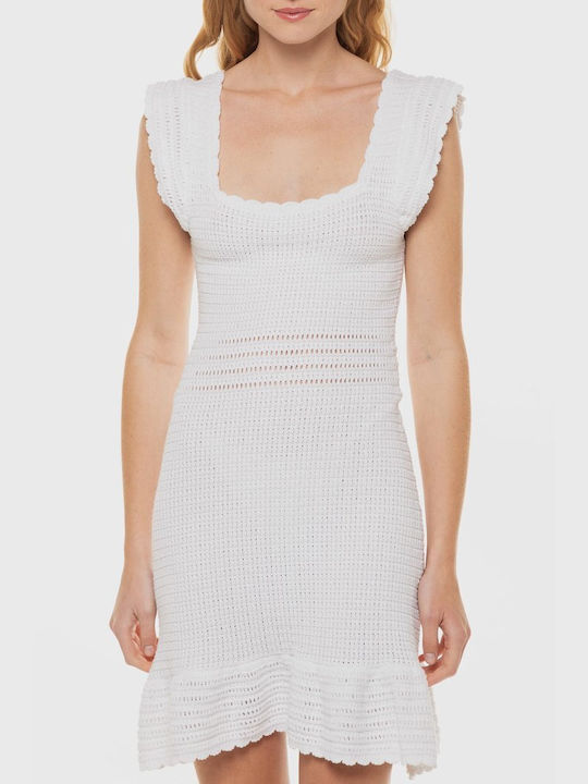 Pepe Jeans Mini Dress Knitted with Ruffle White