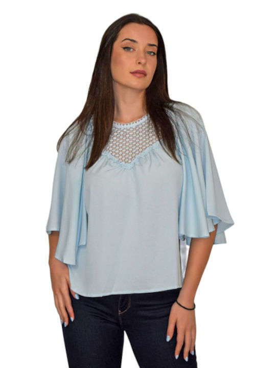 Bluză cu mânecă scurtă dantelă Albastru Morena Spania Sm-330040-24bl