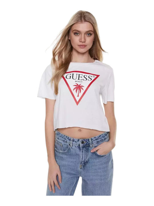 Guess Γυναικείο Crop T-shirt Λευκό