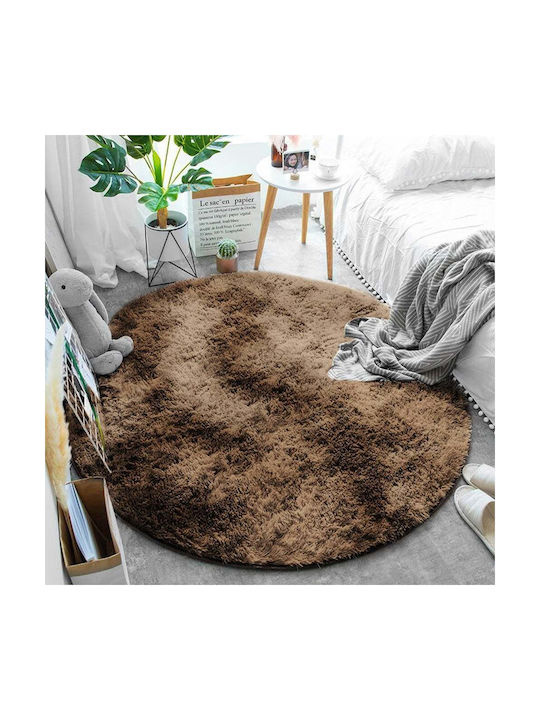 Strado Carpets Rug Round Shaggy Brown