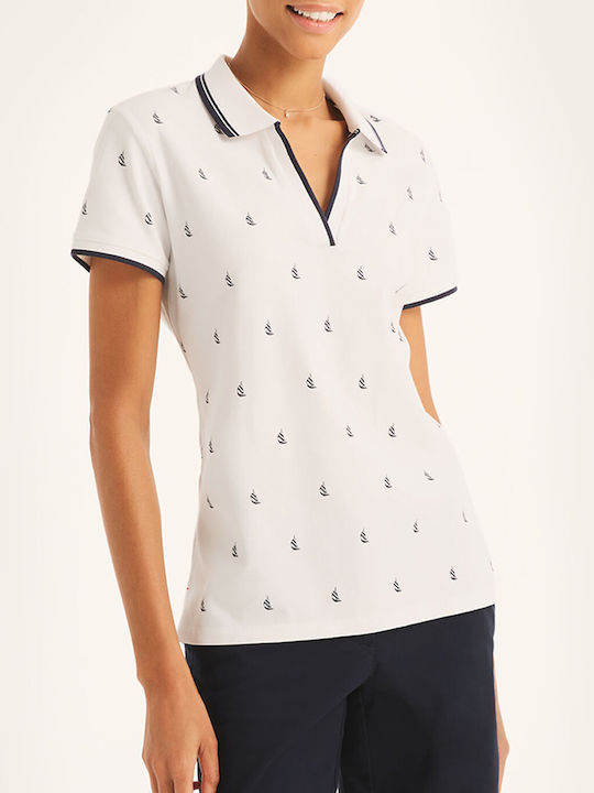 Nautica Damen Sommer Bluse Baumwolle Kurzärmelig White