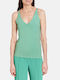 Gerry Weber Γυναικεία Μπλούζα Βαμβακερή Αμάνικη με V Λαιμόκοψη Green
