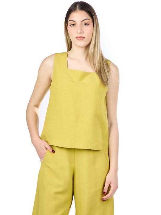 Moutaki Women's Summer Blouse Linen Sleeveless Yellow