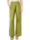 Moutaki Women's High-waisted Satin Trousers Green