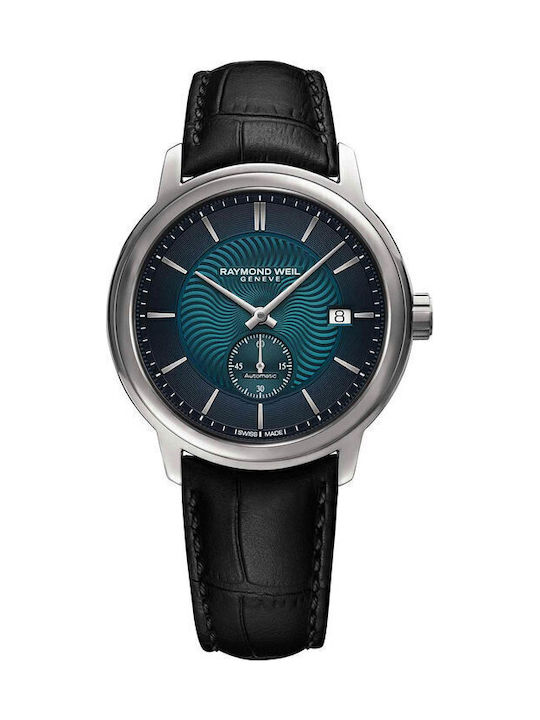 Raymond Weil Ανδρικό Ρολόι 39.5mm Αυτόματο με Μαύρο Δερμάτινο Λουράκι