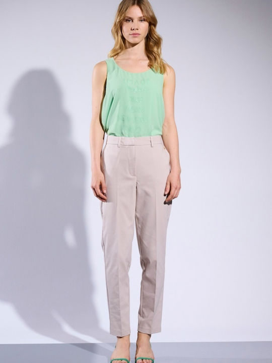 Matis Fashion Γυναικεία Ψηλόμεση Βαμβακερή Παντελόνα σε Κανονική Εφαρμογή Μπεζ