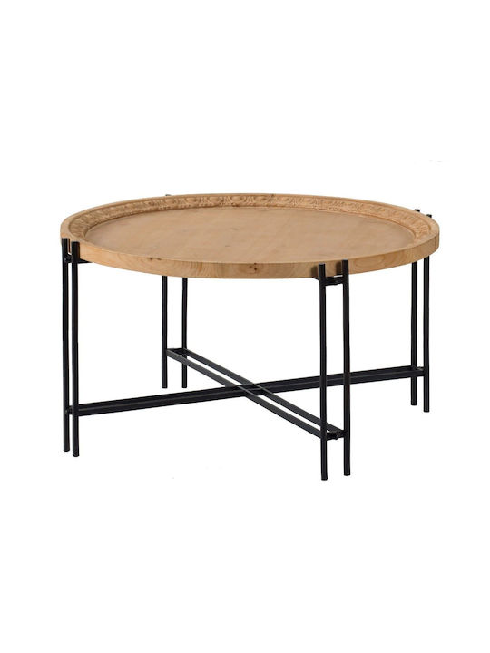 Round Coffee Table made of Solid Wood Natural/Black L80.5xW80.5xH46cm