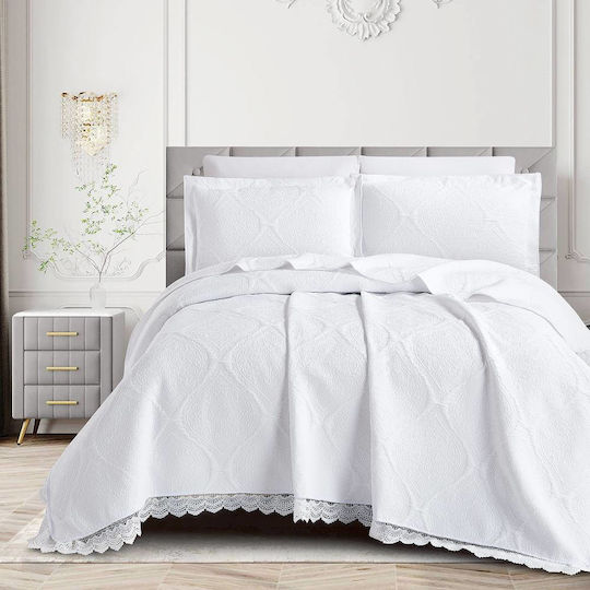 Borea Arabesk Set Pătură Piqué Superdublă 230x245 cm Albă