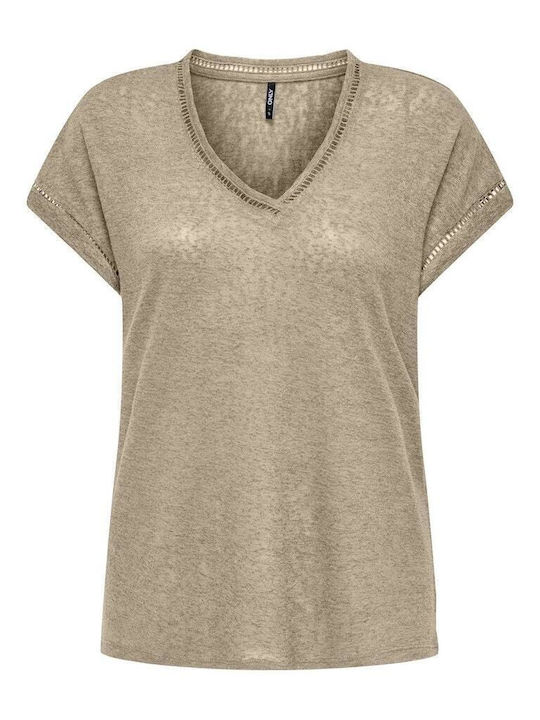 Only Women's Sport T-shirt Fast Drying with V Neckline Humus