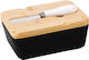 Farfurie pentru unt Florina Adria Porțelan negru Bamboo Capac Bamboo Cuțit de unt inclus 15,5 X 11 X 6 Cm