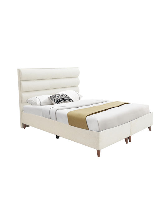 Luxe Κρεβάτι Υπέρδιπλο Επενδυμένο με Ύφασμα Κρεμ με Αποθηκευτικό Χώρο & Τάβλες για Στρώμα 160x200cm