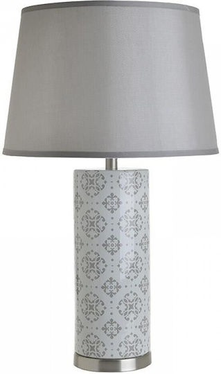 Inart Keramik Tischlampe mit Gray Schirm und Weiß Basis