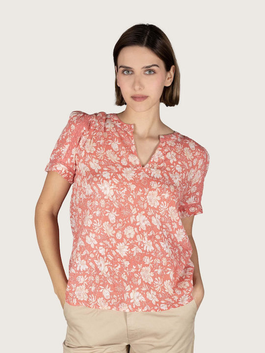 Indi & Cold Women's Floral Short Sleeve Shirt Pink