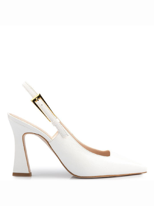 FM Patent Leather Pointed Toe White Heels