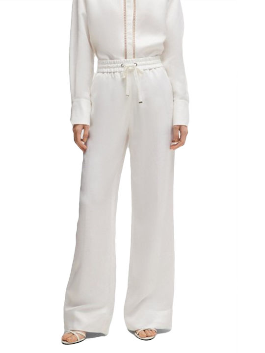 Hugo Boss Γυναικείο Υφασμάτινο Παντελόνι σε Relaxed Εφαρμογή White