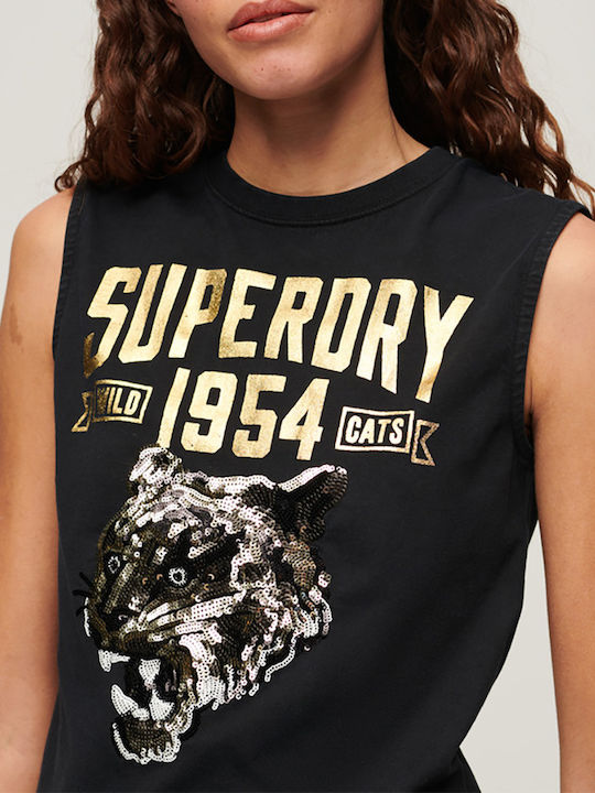 Superdry pentru Femei Bluză din Bumbac Fără mâneci Neagră