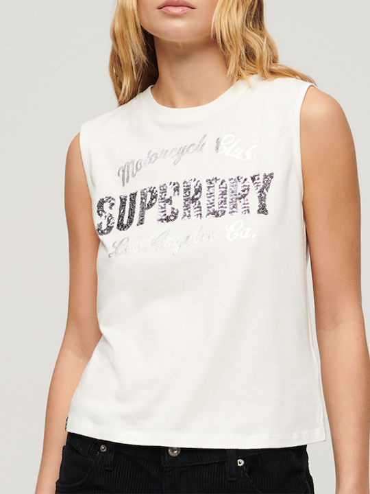 Superdry Damen Bluse Baumwoll Ärmellos Ecru