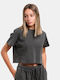 Negozio Damen Sportlich Crop T-Shirt Schwarz