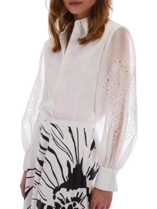 Langärmelig Damen Satin,σατεν Hemd White