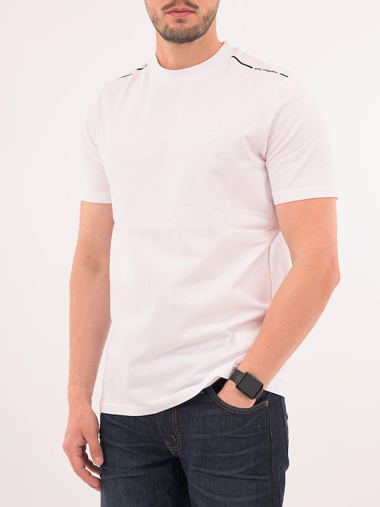 Karl Lagerfeld Crewneck T-shirt Bărbătesc cu Mânecă Scurtă Alb