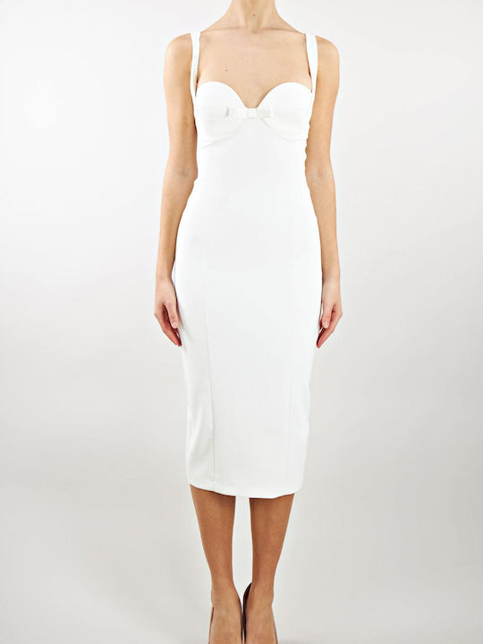 Elisabetta Franchi Midi Dress Spaghetti Strap Ecru