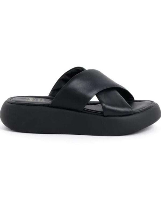 Scholl Leather Women's Flat Sandals Anatomic in Black Color Regular Fit