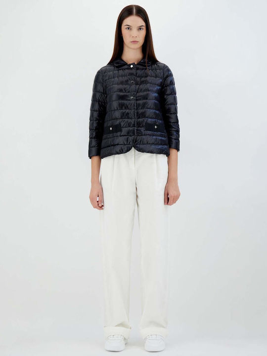 Herno Woven Women's Short Puffer Jacket for Winter Black
