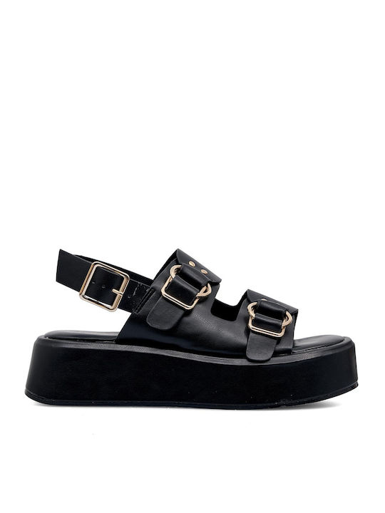 Seven Women's Synthetic Leather Ankle Strap Platforms Black