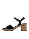 Tamaris Leather Women's Sandals Black with Medium Heel