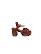 Alta Moda Platform Women's Sandals with Ankle Strap Brown with Chunky High Heel