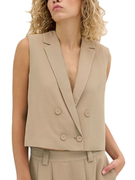 My Essential Wardrobe Women's Vest with Buttons Khaki