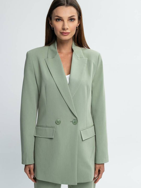 Mind Matter Women's Double Breasted Blazer Green