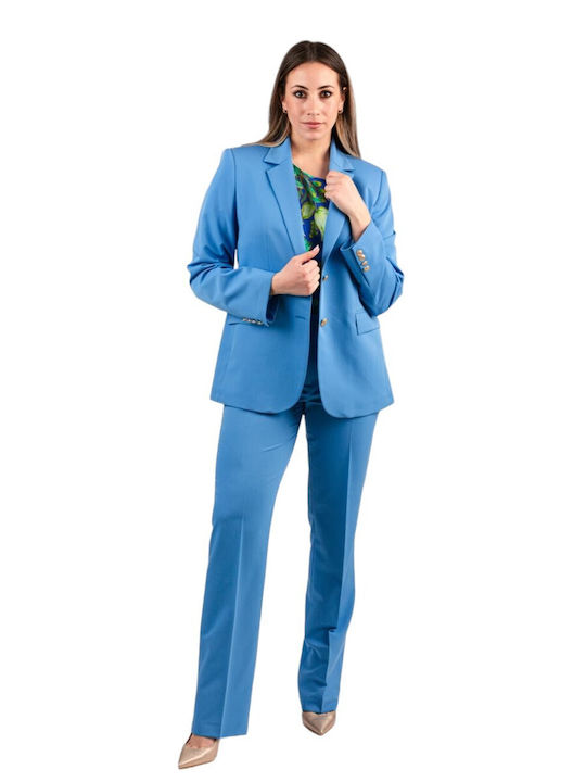 Baziana Damen Krepp Blazer Blue Chalk