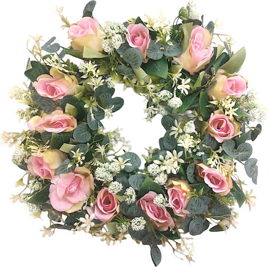 Coroană din Plante Artificiale Trandafir Pink 45cm