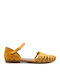 Leder Flache Sandalen für Damen in Gelb Farbe