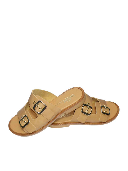 Gk Shoes Leather Women's Flat Sandals in Tabac ...