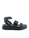 Leather Women's Flat Sandals in Black Color