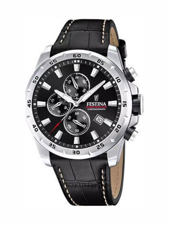 Festina Men's Watch 45mm Chronograph Battery with Black Leather Strap