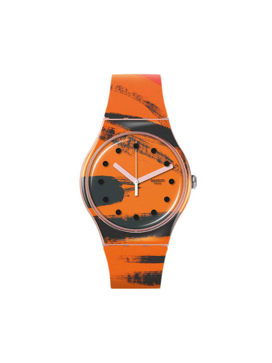 Swatch Watch with Orange Rubber Strap