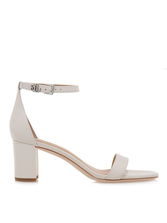 Ralph Lauren Leather Women's Sandals White with Medium Heel