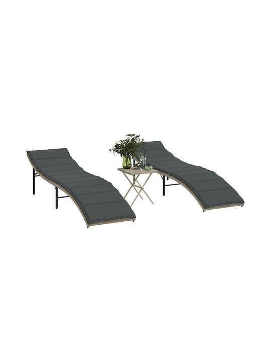 Deckchair Rattan with Cushion Gray with Table 2pcs 199x55cm.