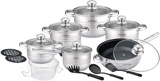 Cheffinger Kochgeschirr-Set aus Rostfreiem Stahl Silber 18 Teile