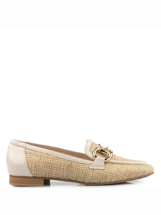 FM Leather Women's Loafers in Beige Color