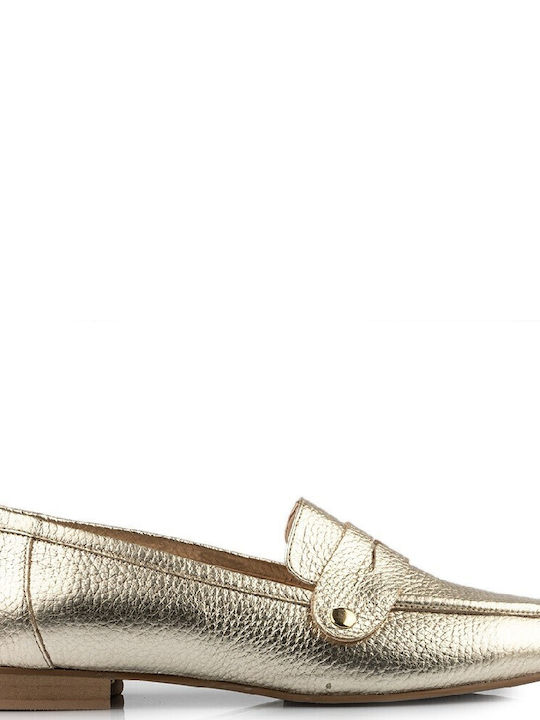 FM Leather Women's Loafers in Gold Color