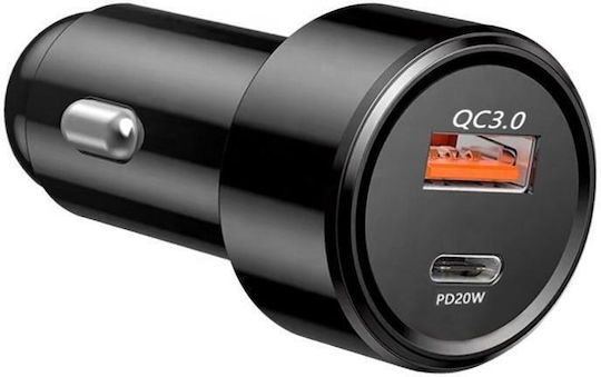 Techsuit Car Charger 18W 3.1A Fast Charging with Ports 1xUSB-A 1xType-C including Cable Type-C Black Colour