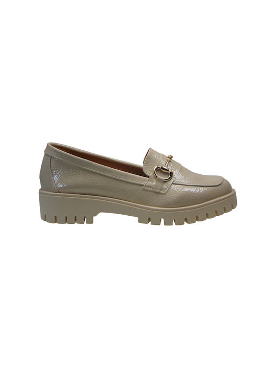 Zizel Patent Leather Women's Moccasins in Beige Color