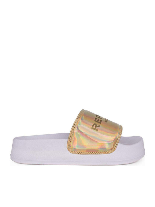 Lotty Slides With Platform In Gold Colour