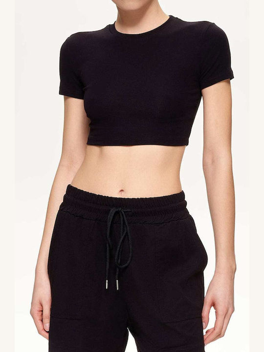 Lumina pentru Femei Crop Top cu Mâneci Scurte Negru