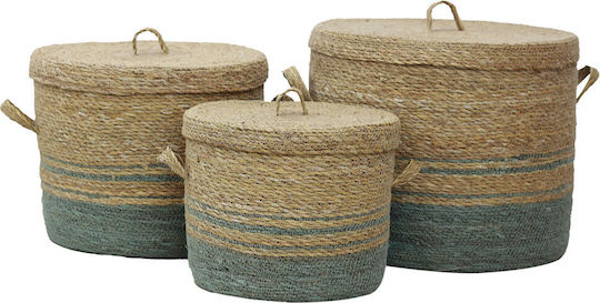 Amorgos Wicker Basket Set 3pcs Seegras Natural Mint D38 32 26xh30 26 22cm 1pc